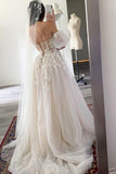 Champagne Lace Long A-line Ball Gown, Off the Shoulder Evening Party Dress HZ0429