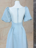 Blue Satin Pearl Long Prom Dress, A-Line Blue Evening Party Dress HZ0429