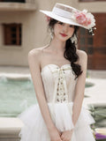 White A-Line High Low Prom Dress, Beautiful A-Line Strapless Party Dress HZ0429