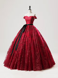 Burgundy Tulle Sequins Floor Length Formal Gown, Elegant A-Line Evening Party Dress HZ0429