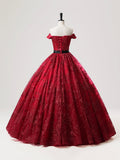 Burgundy Tulle Sequins Floor Length Formal Gown, Elegant A-Line Evening Party Dress HZ0429
