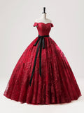 Burgundy Tulle Sequins Floor Length Formal Gown, Elegant A-Line Evening Party Dress HZ0429