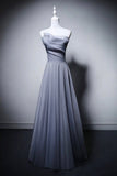 Dusty Blue Strapless Evening Gown with Draped Bodice HZ0429