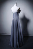 Dusty Blue Strapless Evening Gown with Draped Bodice HZ0429