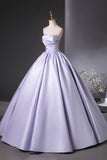 Lilac Satin Floor Length A-Line Prom Dress, Beautiful Strapless Party Dress HZ0429