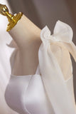 White Satin Knee Length Prom Dress, Lovely A-Line Party Dress White Bow HZ0429