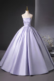 Lilac Satin Floor Length A-Line Prom Dress, Beautiful Strapless Party Dress HZ0429