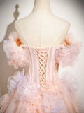Pink Tulle Floor Length Formal Dress with Flowers, Beautiful Princess Sweet 16 Dress HZ0429
