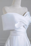 White Satin Long Prom Dress, Elegant A-Line Off the Shoulder Evening Party Dress HZ0429