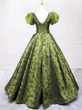 Green Printed Pattern Floor Length Prom Dress, Elegant Off the Shoulder Formal Dress HZ0429