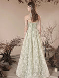 Cute Tulle Flower Floor Length Green Prom Dress, Beautiful Backless A-Line Evening Party Dress HZ0429