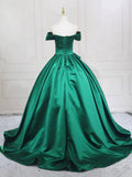 Green V-Neck Satin Long Prom Dress, Elegant A-Line Formal Party Dress HZ0429