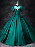 Green Satin Floor Length See-Through Ball Gown, Elegant High Neck Formal Evening Dress HZ0429