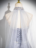 Shiny Tulle Sequins Floor Length Prom Dress,  Gray A-Line Evening Party Dress HZ0429