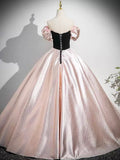 Black Velvet and Pink Satin Floor Length Prom Dress, Lovely A-Line Party Dress HZ0429