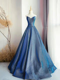 Charming Blue V-Neck Floor Length Prom Dress, A-Line Evening Party Dress HZ0429