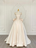 Champagne Spaghetti Strap Satin Long Prom Dress, Beautiful A-Line Formal Evening Dress HZ0429