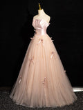 Pink Strapless Satin Tulle Long Prom Dress with Bow, Beautiful A-Line Formal Party Dress HZ0429