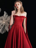 Burgundy Satin Long Prom Dress, Beautiful A-Line Off the Shoulder Evening Party Dress HZ0429