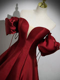 Burgundy Strapless Satin Long Prom Dress, Off the Shoulder Evening Party Dress HZ0429