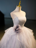Gray Tulle Floor Length Formal Dress, A-Line Strapless Evening Party Dress HZ0429