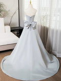 Gray Strapless Satin Long Prom Dress, Simple A-Line Evening Dress HZ0429