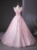 Pink Flower Fairy Tulle Floor Length Formal Dress, Beautiful Off the Shoulder Party Dress HZ0429