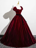 Burgundy Velvet Long Prom Dress, Elegant A-Line Formal Evening Dress HZ0429