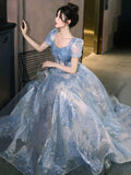 Blue Tulle Long Prom Dress, Beautiful A-Line Evening Party Dress HZ0429