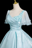 Blue Satin Long Prom Dress, Beautiful A-Line Evening Party Dress HZ0429