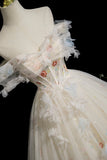 Champagne Tulle Beads Long Prom Dress, Beautiful A-Line Formal Party Dress HZ0429