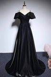 Black Satin Long Prom Dress, A-Line Off the Shoulder Party Dress HZ0429