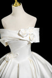 White Satin Long Prom Dress, Elegant A-Line Off the Shoulder Party Dress HZ0429