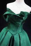 Green Satin Sequins Long Prom Dress, A-Line Strapless Evening Party Dress HZ0429