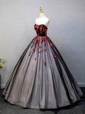 Black Strapless Tulle Sequins Long Prom Dress, A-Line Backless Evening Formal Gown HZ0429