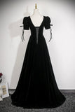 Black Velvet Square Neck Evening Gown, Elegant Formal Dress with Crystal HZ0429