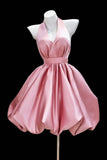 Pink Satin Halter Neck Mini Dress ¨C Puffy Skirt Formal Prom Gown HZ0429