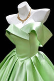 Light Green Off-the-Shoulder Satin Mini Prom Dress, A-Line Elegant Ruffle Party Gown HZ0429