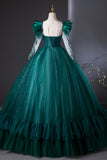 Green Tulle Beads Long Prom Dress, A-Line Long Sleeve Formal Party Dress HZ0429