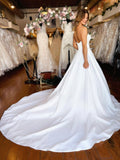 White Strapless Satin Long Prom Dress, Elegant A-Line Evening Party Dress HZ0429