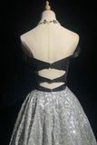 Vintage Black and Silver Off-the-Shoulder Glitter Homecoming Party Dress HZ0429