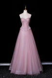 Sparkly Pink Sweetheart Prom Dress, A-Line Beaded Corset Tulle Ball Gown HZ0429