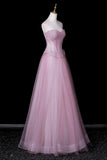 Sparkly Pink Sweetheart Prom Dress, A-Line Beaded Corset Tulle Ball Gown HZ0429