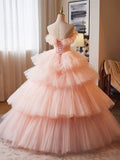 Pink Tulle Layers Ruffles Long Prom Dress, Beautiful Sweet 16 Dress Party Dress HZ0429