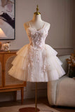 Sweetheart Neck Pink 3D Flower Mini Tulle Dress Beaded Tiered Homecoming Dress HZ0429
