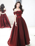 Burgundy Satin Beaded Floor Length Prom Dress, Beautiful A-Line Party Dress HZ0429