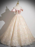 Pink and Champagne Lace Long Prom Dress, Beautiful V-Neck Evening Party Dress HZ0429