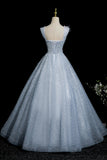 Enchanting Sky Blue Glitter Tulle Ball Gown, Beautiful A-Line Party Dress HZ0429